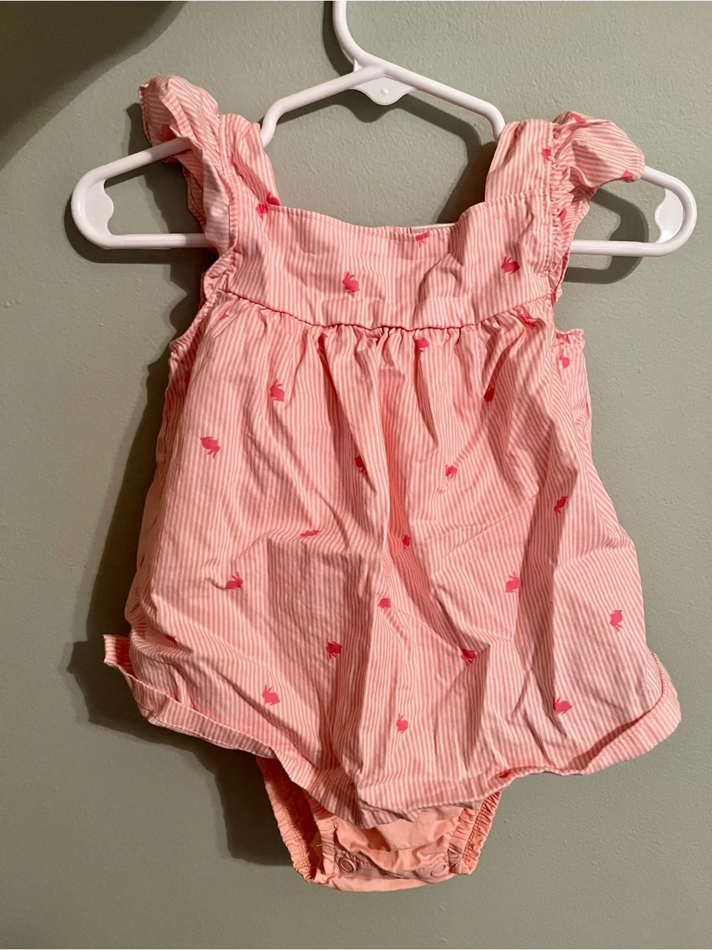 9 month Pink Striped Baby Romper with Bunny Print